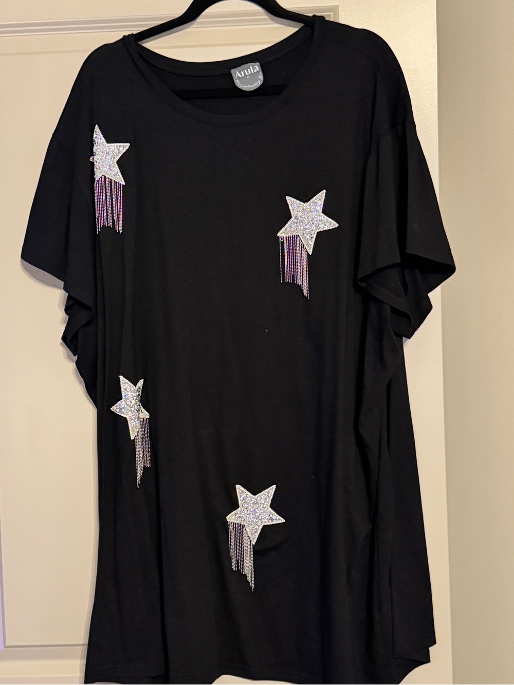 Arula Black Star Fringe Short Sleeve Dress